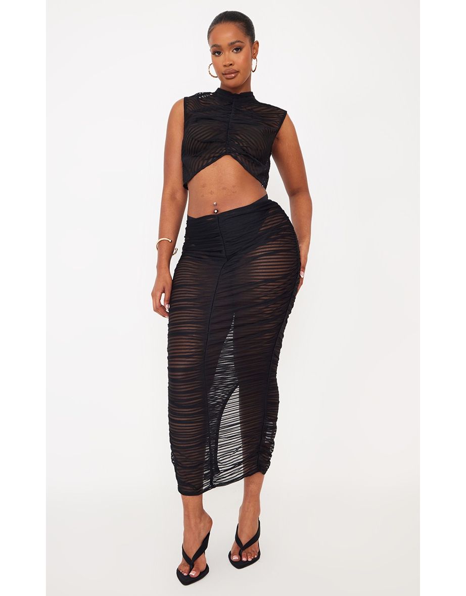 Sheer mesh 2025 ruched skirt