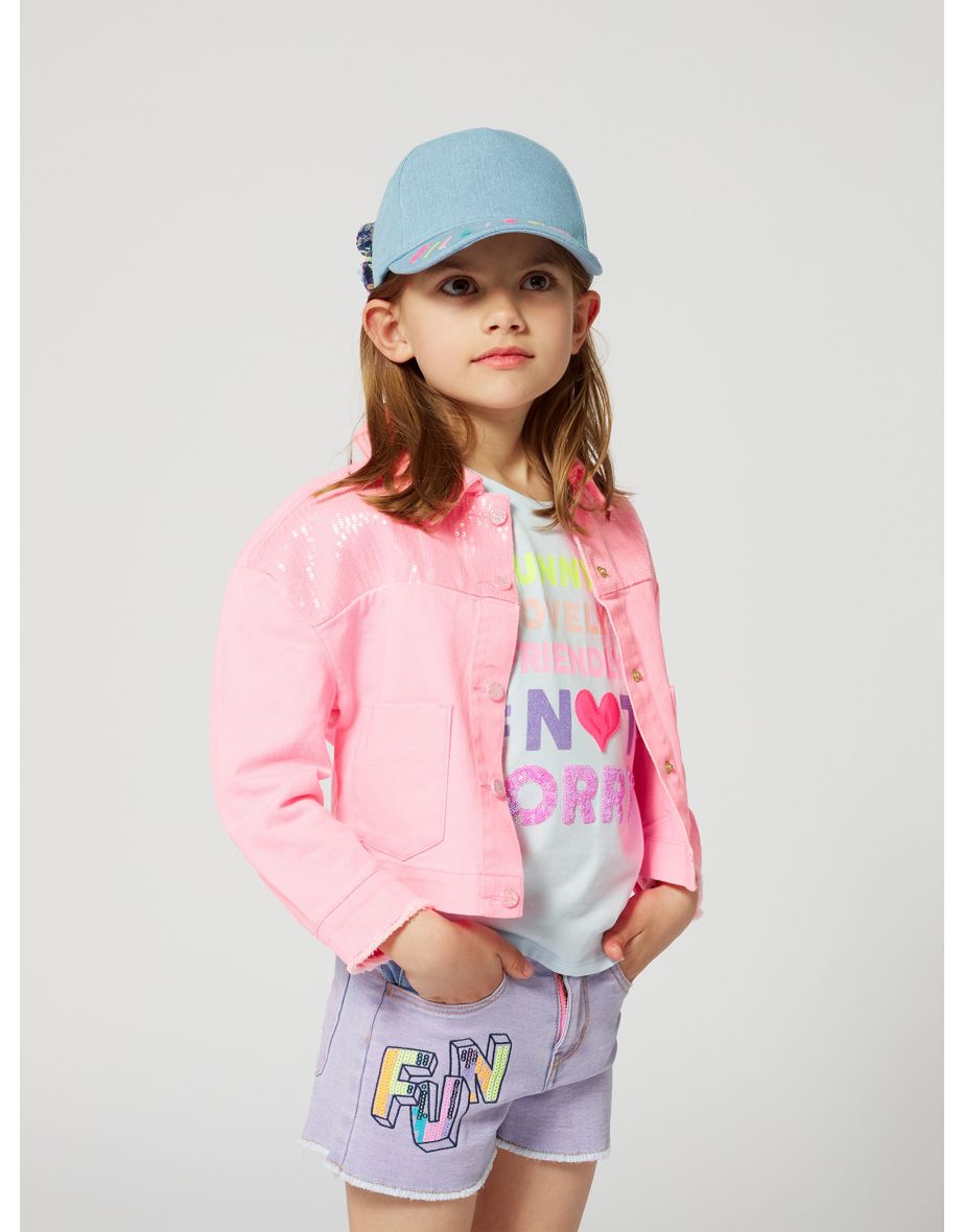 Girls Sequin Denim Jacket in Pink