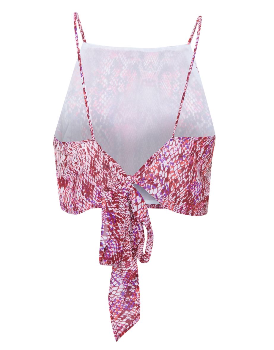 Glamorous Raspberry Snakeskin Pattern Tie Back Crop Top - 1