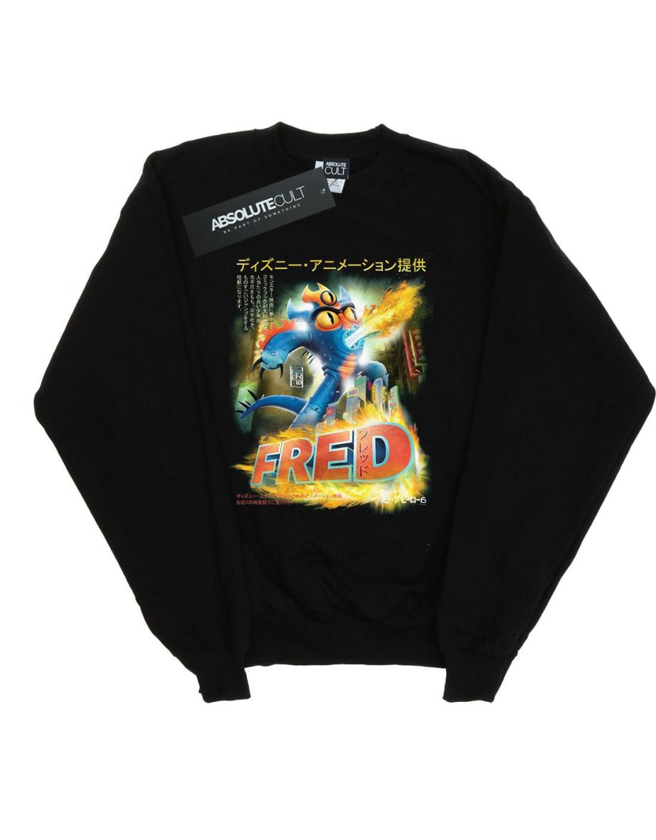Disney Boys Big Hero 6 Fred Anime Poster Sweatshirt - Black