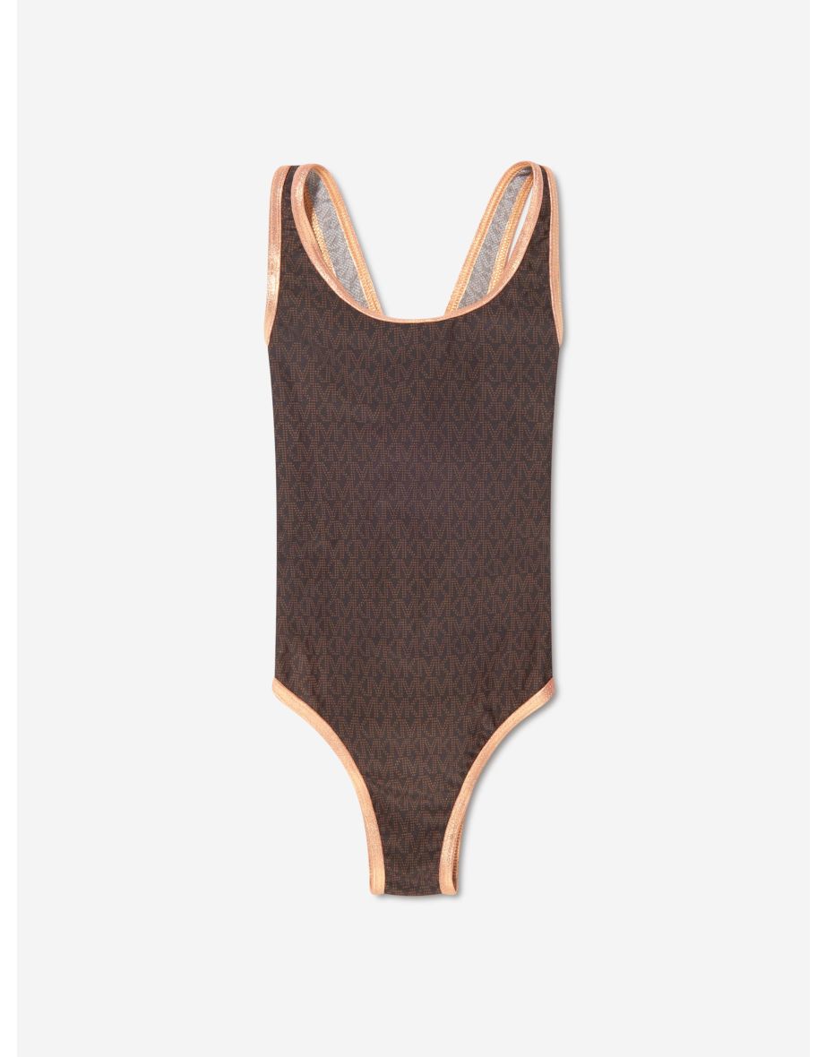 Girls Patterned Swimming Costume in Brown
