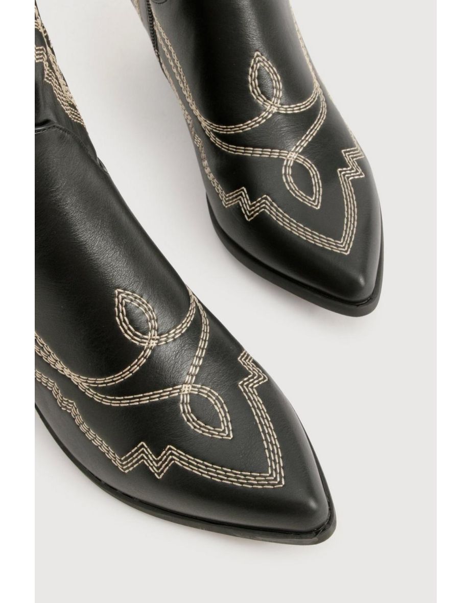 Contrast Stitching Western Cowboy Boots - 3