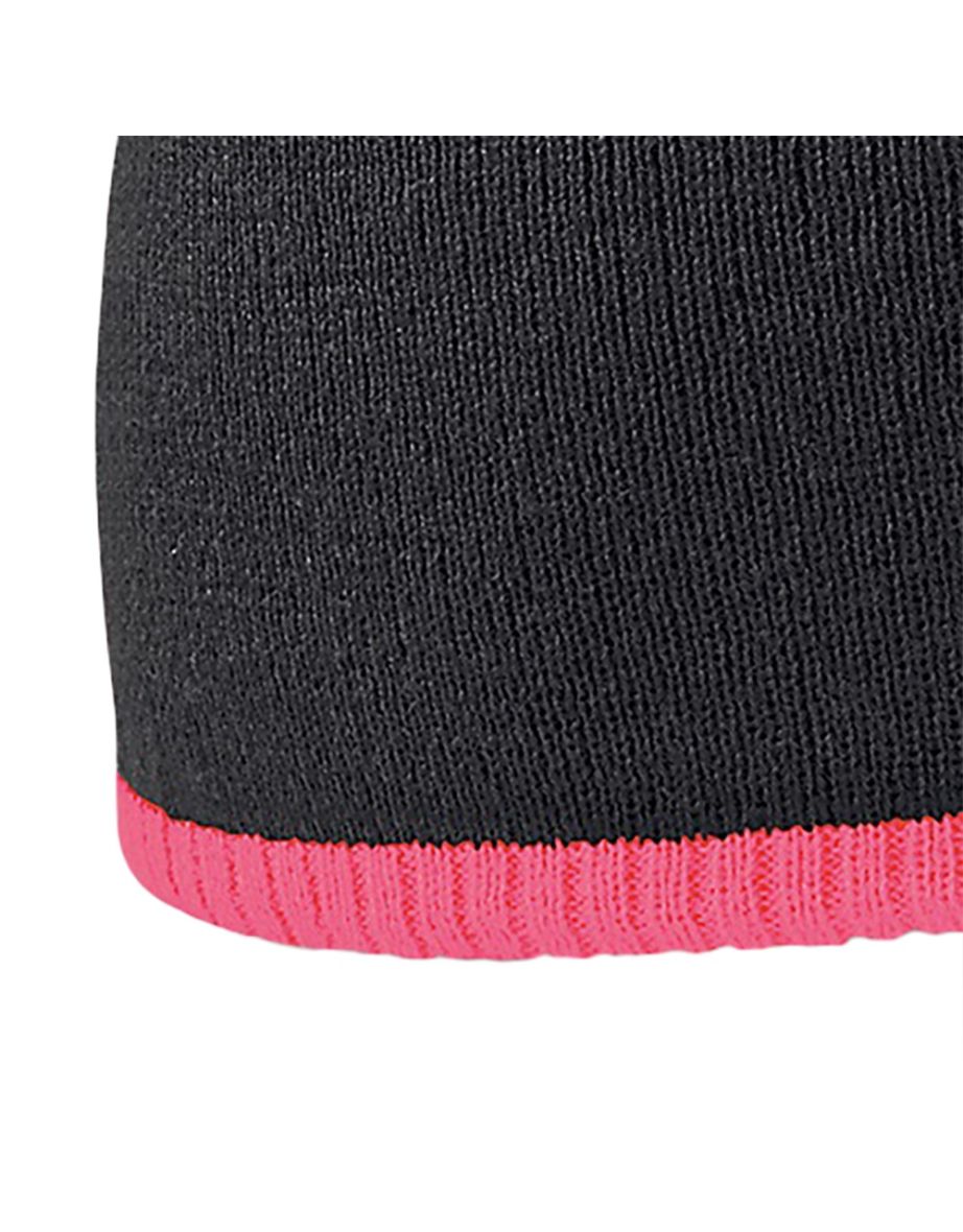 Beechfield Plain Basic Knitted Winter Beanie Hat - Black/Fluorescent Pink - 1