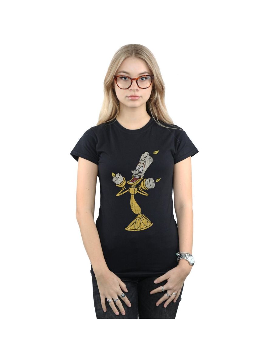 Disney Womens/Ladies Beauty And The Beast Lumiere Distressed Cotton T-Shirt