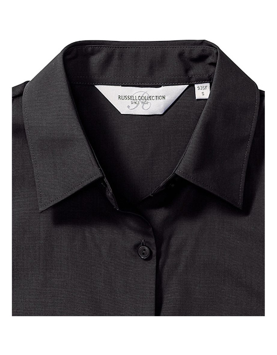 Russell Collection Ladies/Womens Short Sleeve Poly-Cotton Easy Care Poplin Shirt - Black - 3