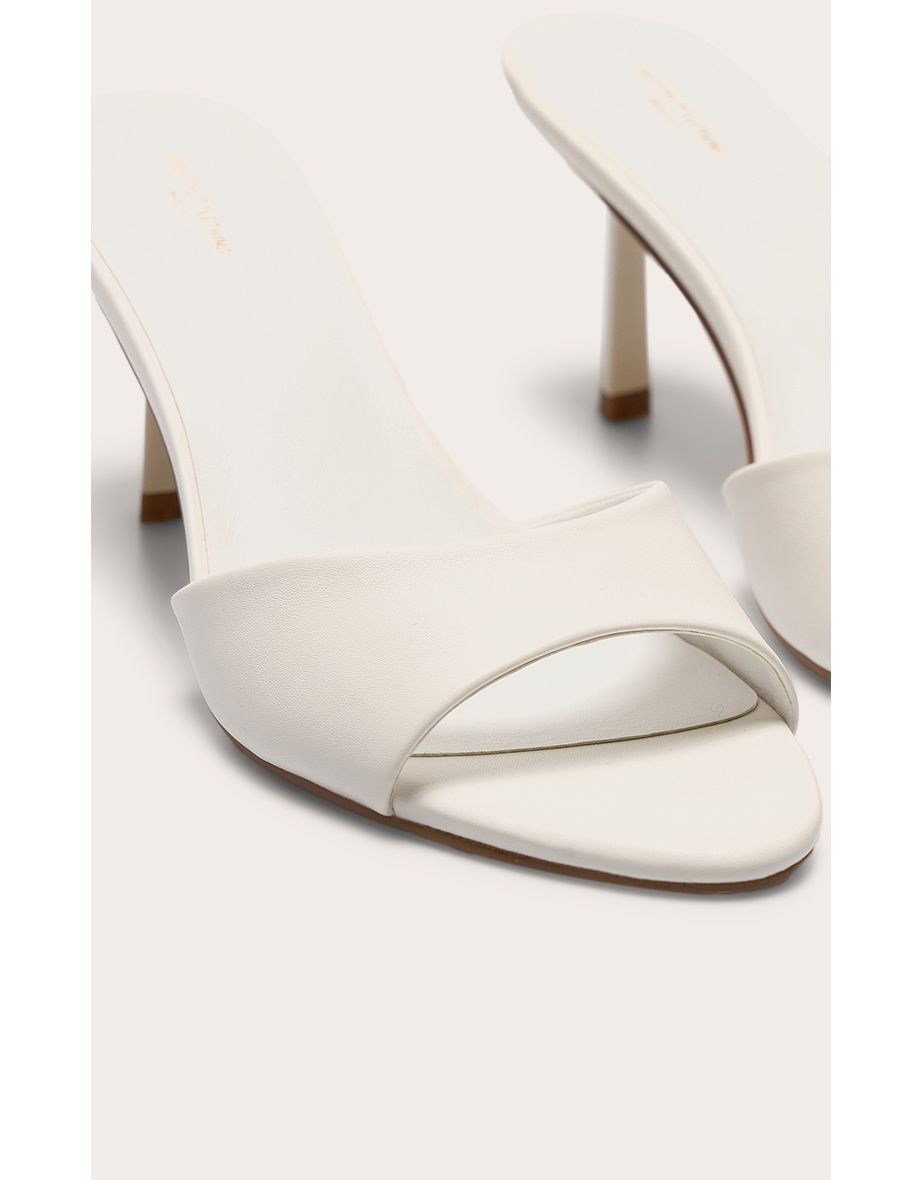 Wide Fit White Pu Round Toe Mid Stiletto Heel Mules - 4