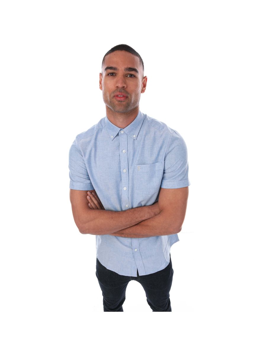 Men's Farah Drayton Modern Fit Short Sleeve Oxford Shirt in Blue - 3