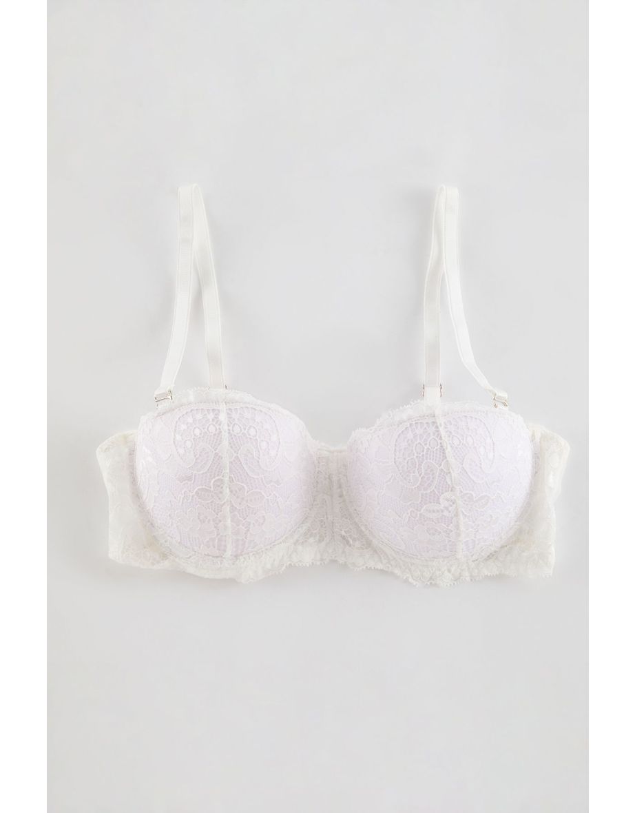 White Lace Rope Strap Push-Up Strapless Bra