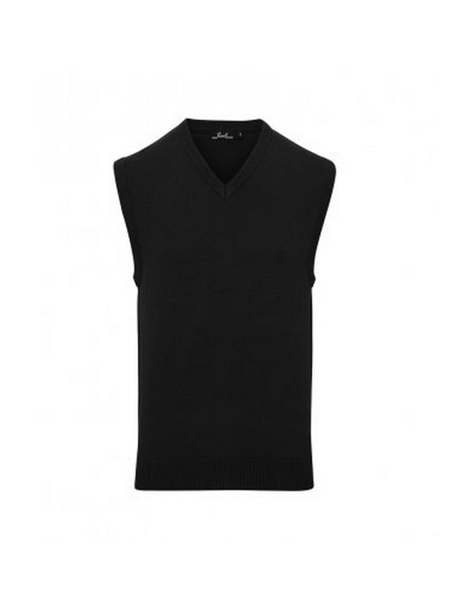 Premier Mens Sleeveless Cotton Acrylic V Neck Sweater - Black