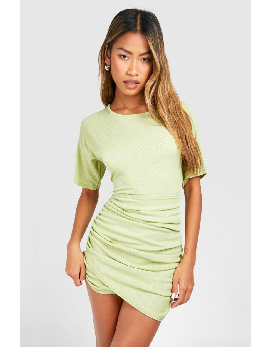 Boohoo Green Ruched Bodycon Mini T-Shirt Dress
