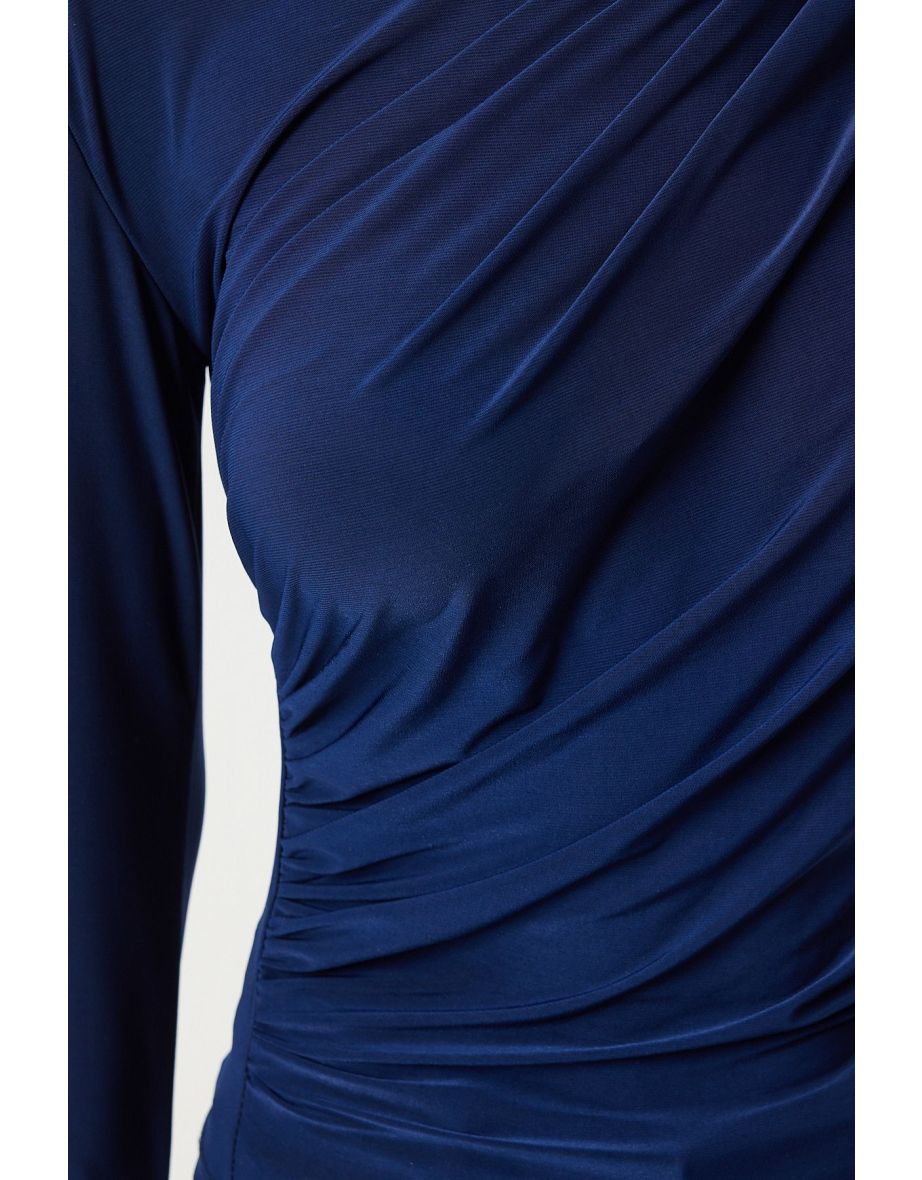 Women's Cobalt Blue Ruffle Detailed High Collar Sandy Blouse - 4