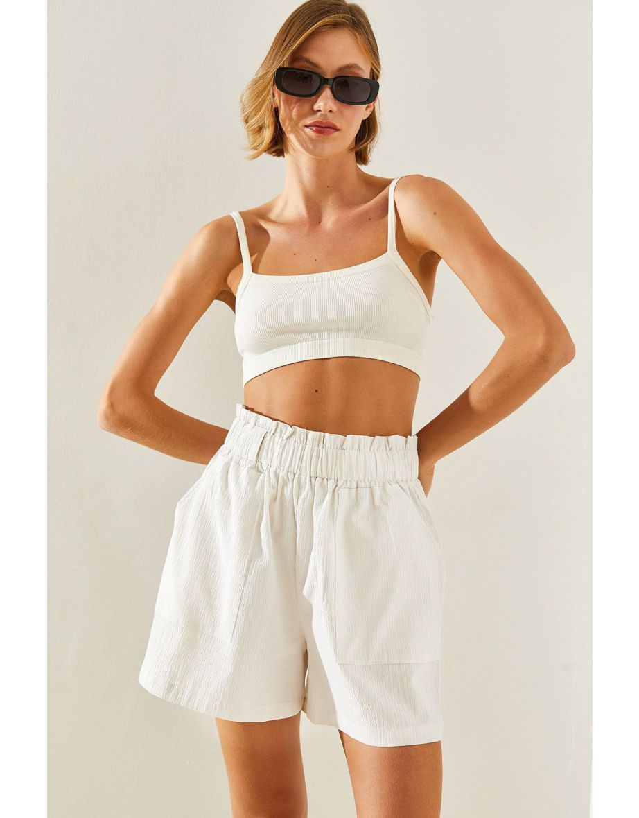 Women's Big Pocket Detailed Elastic Waist Parachute Fabric Shorts & Bermuda
