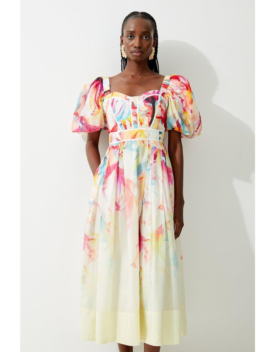 Petite Ombre Floral Silk Cotton Midaxi Dress