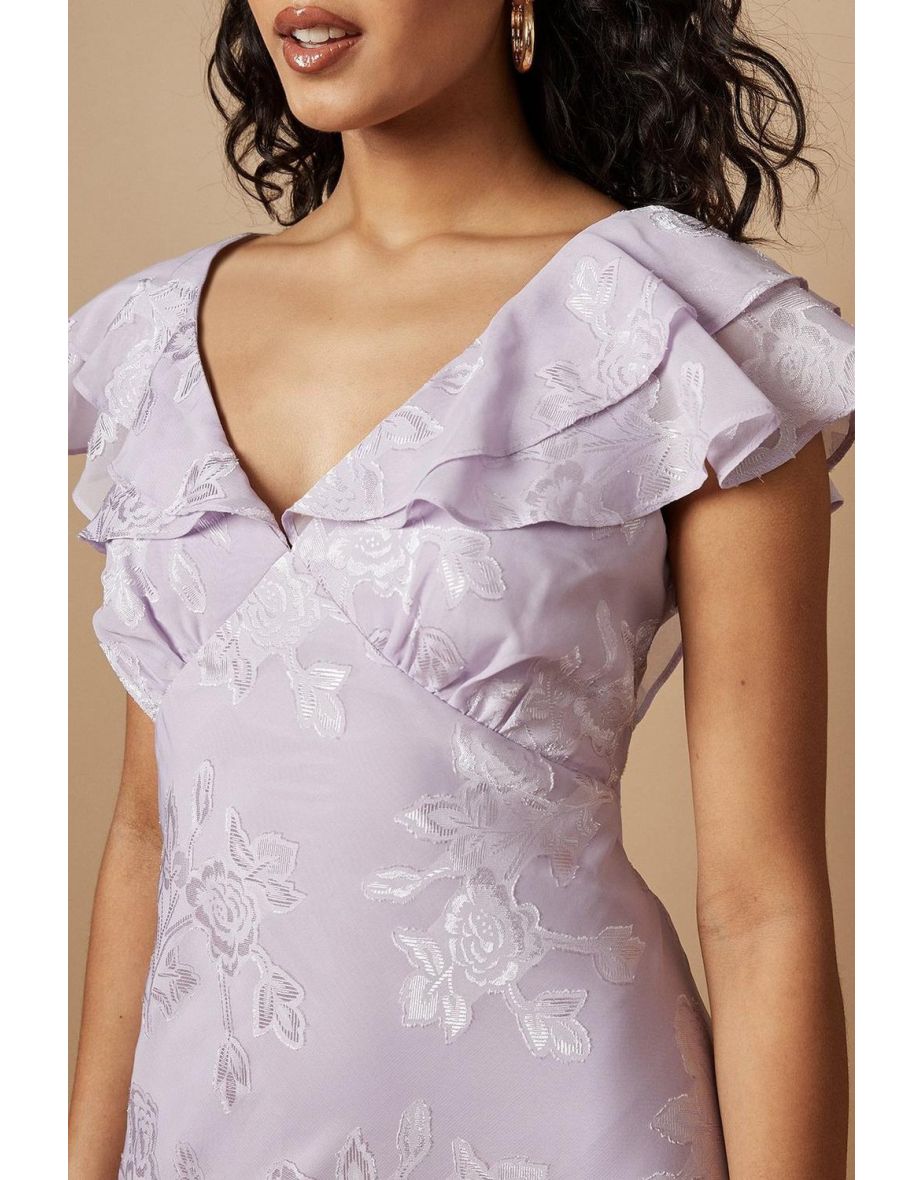 Petite Plain Satin Burnout Ruffle Midi Dress - 3