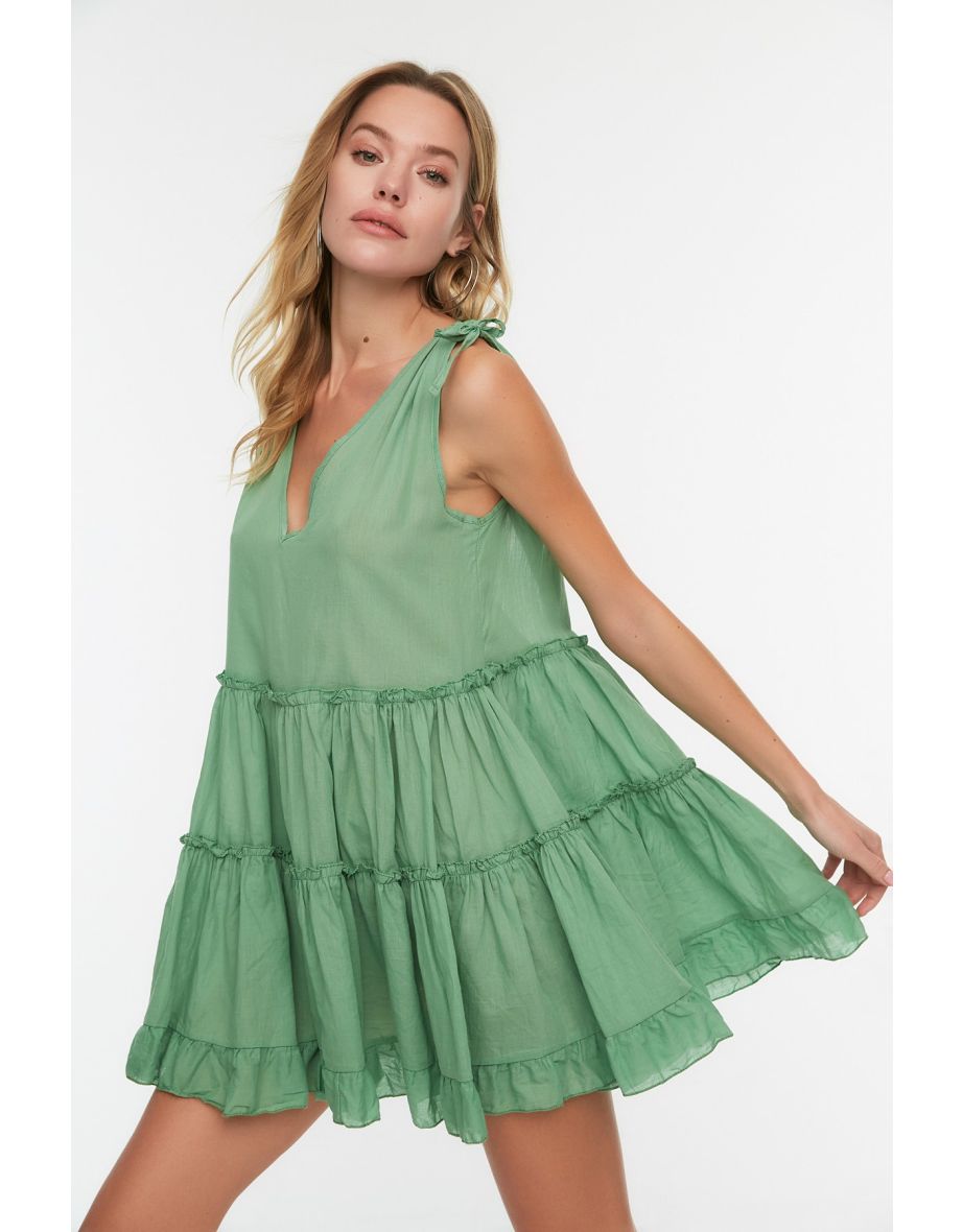 Green A-Line Mini Skater Dress