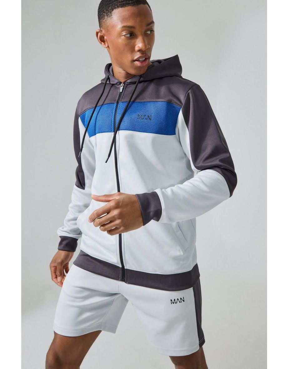 Active Scuba Mesh Panel Zip Through Short Tracksuit - charcoal - 2