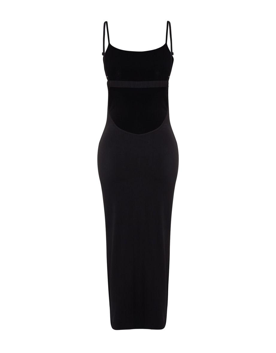 Black Fitted Maxi Knitted Beach Dress With Low-Cut Back - 7