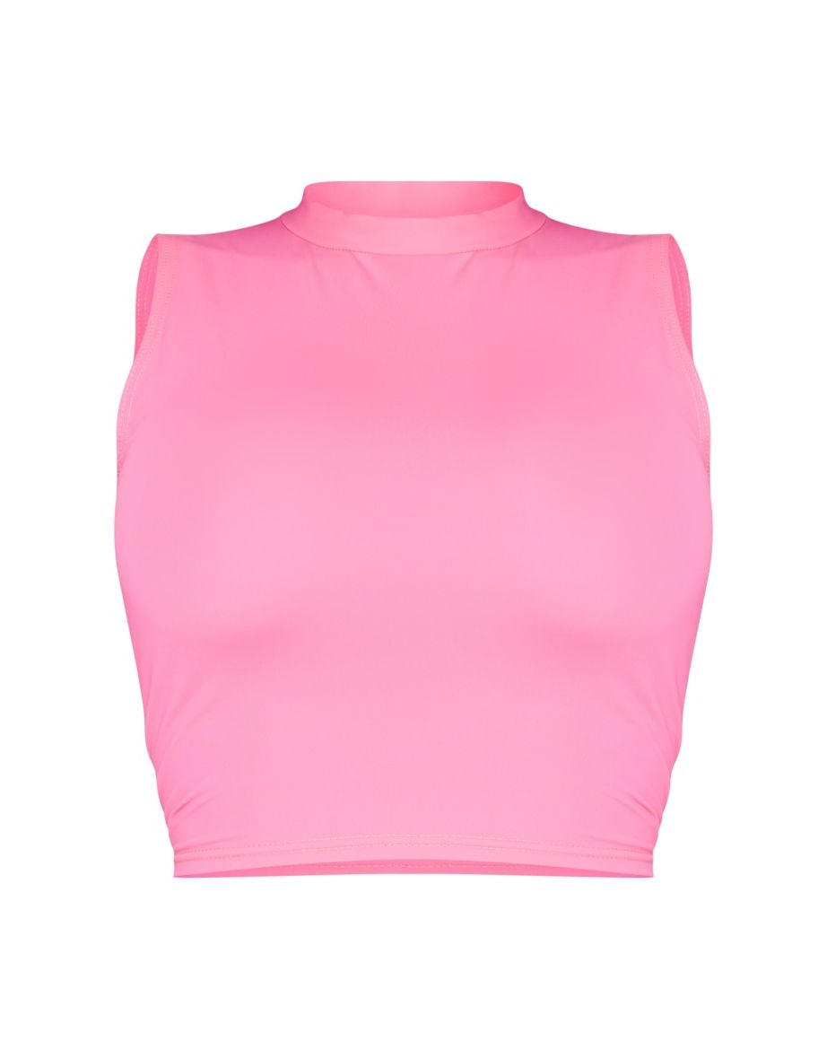 Shape Neon Pink Disco High Neck Sleeveless Crop Top - 4