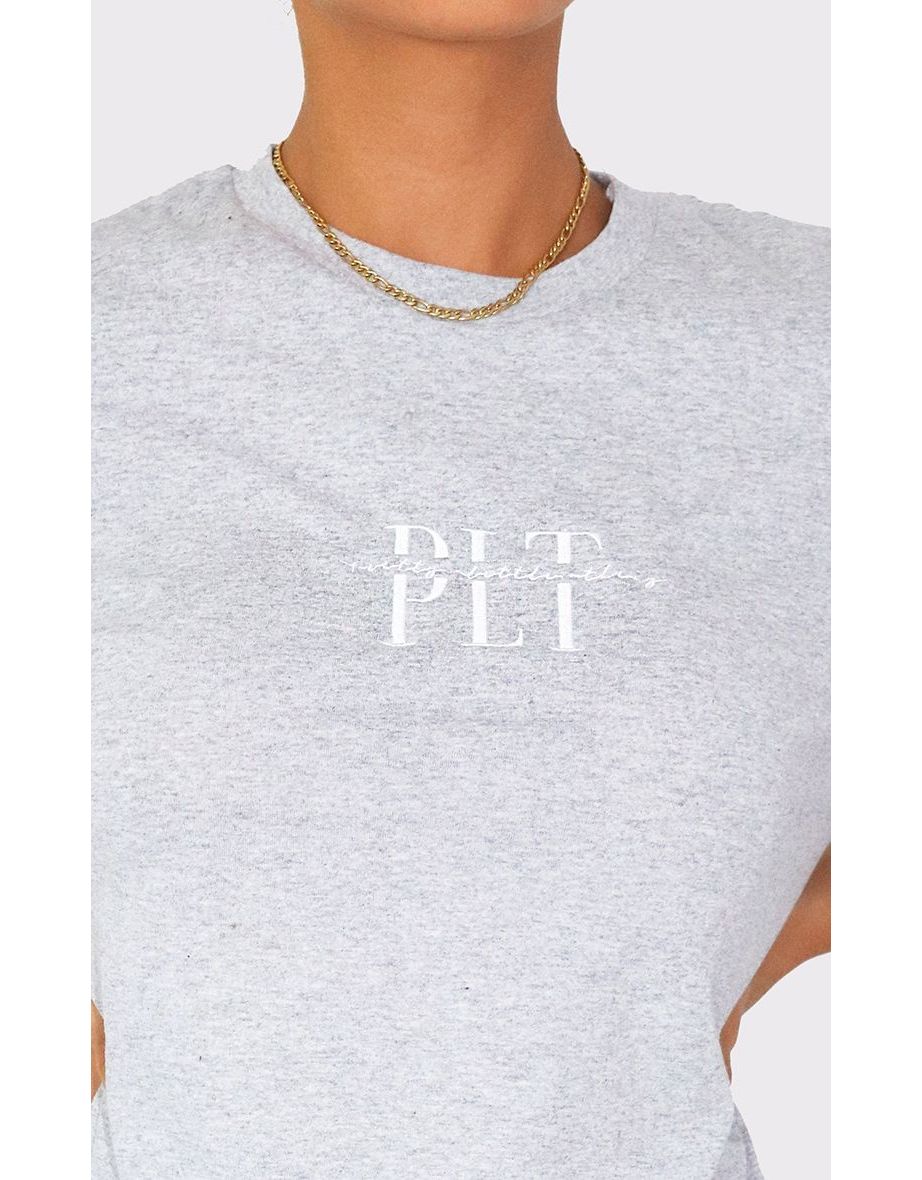 PRETTYLITTLETHING Grey Embroidered T Shirt - 3