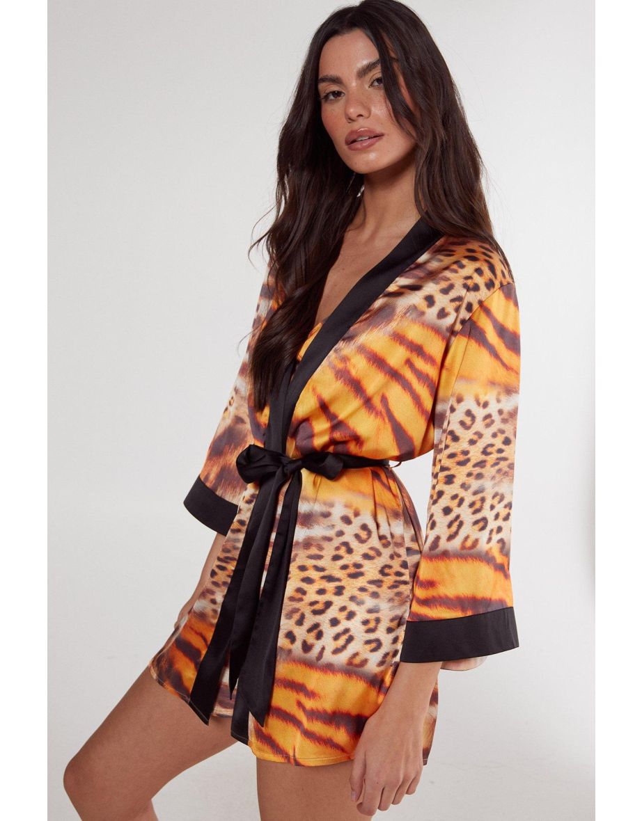 Mixed Tiger & Leopard Print Robe