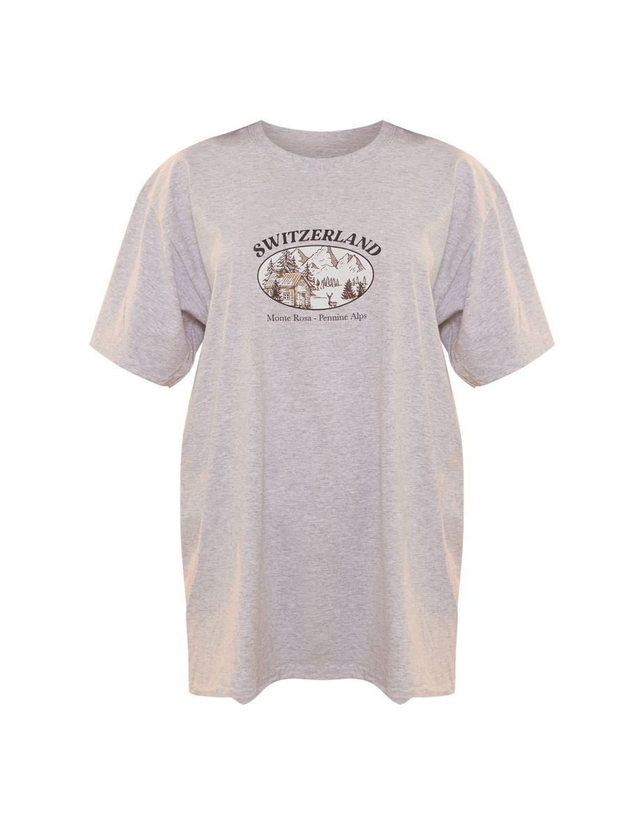 PRETTYLITTLETHING Grey Switzerland Mini Print T-shirt - 4