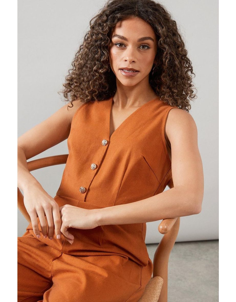 Linen Button Detail Jumpsuit - 3