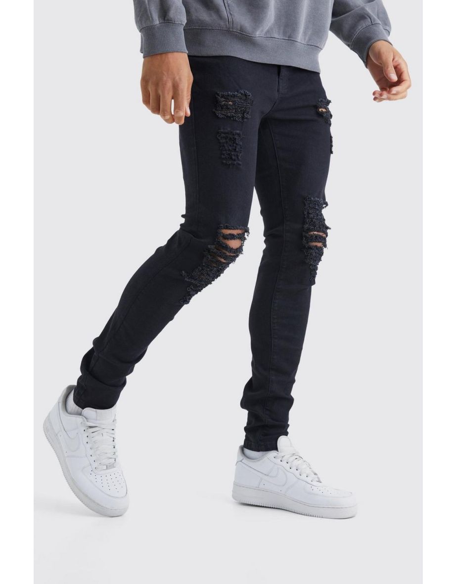 Tall Skinny Jeans With All Over Rips - true black