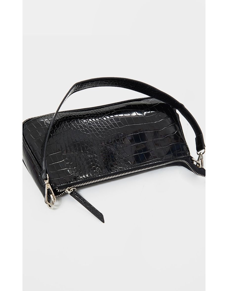 Black Croc Shoulder Bag - 2
