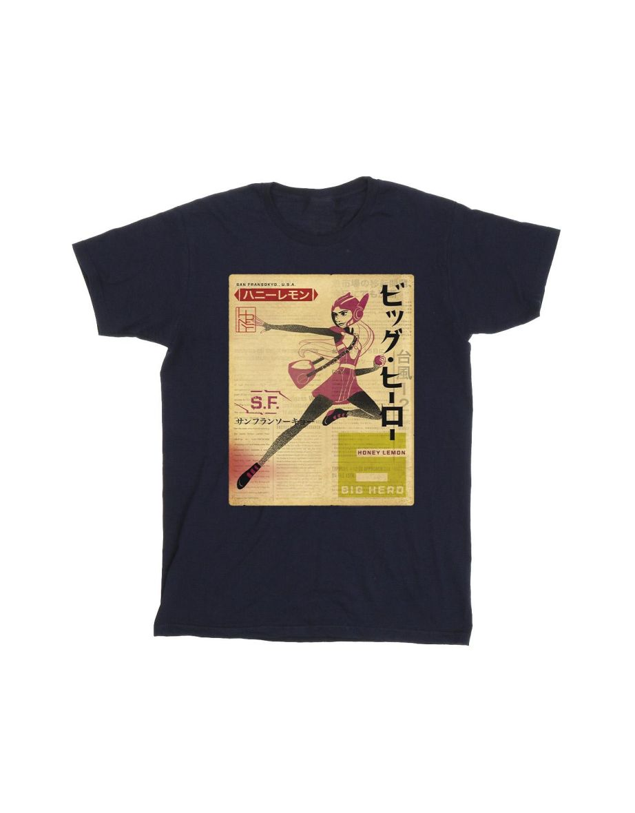 Disney Boys Big Hero 6 Baymax Honey Lemon Newspaper T-Shirt - Navy Blue - 1