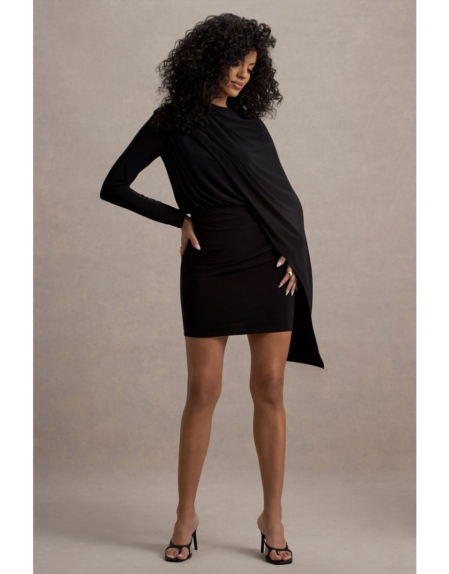 Celeste | Black Long-Sleeve Mini Dress With Cape Sleeve