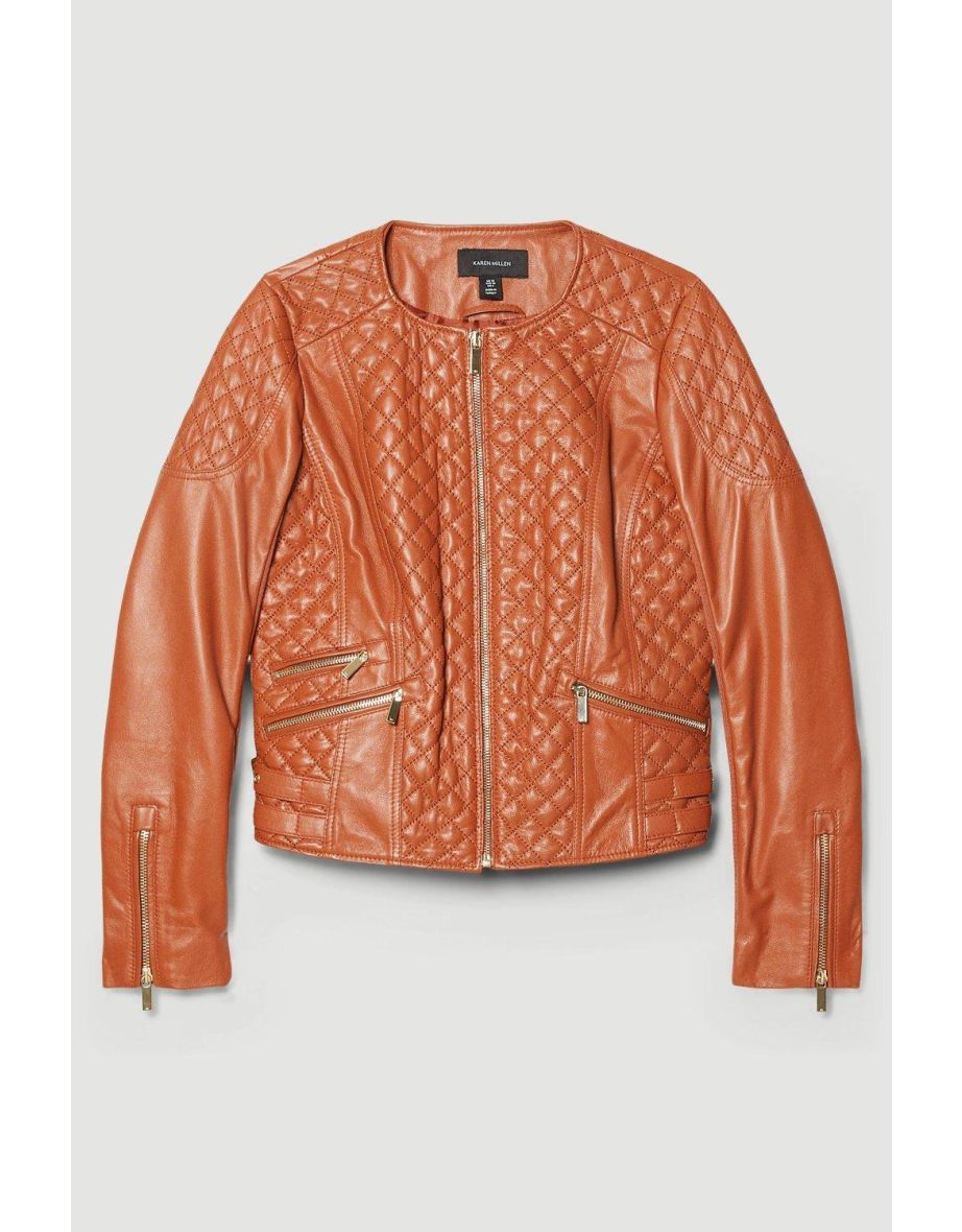 Leather Quilted Biker Jacket - 3