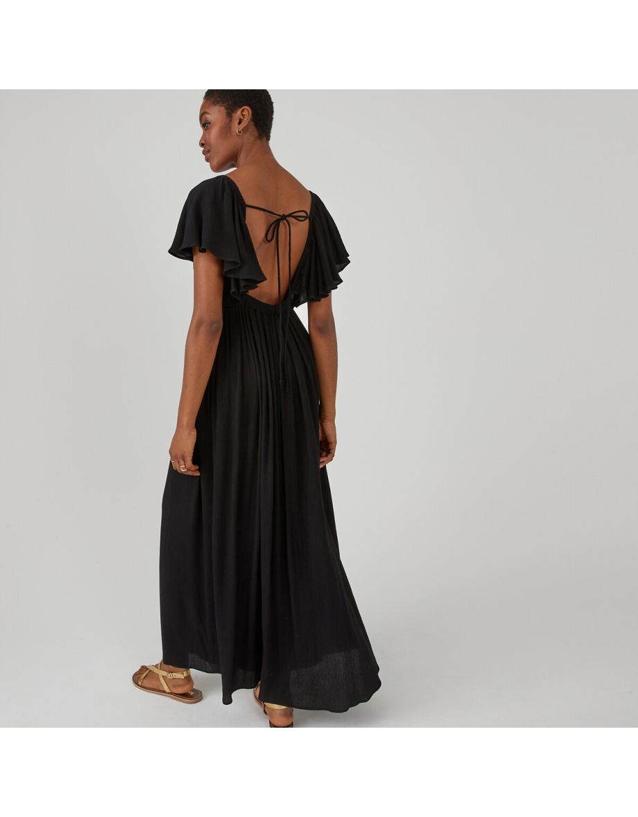 Empire Line Maxi Dress with Ruffled Sleeves - 4