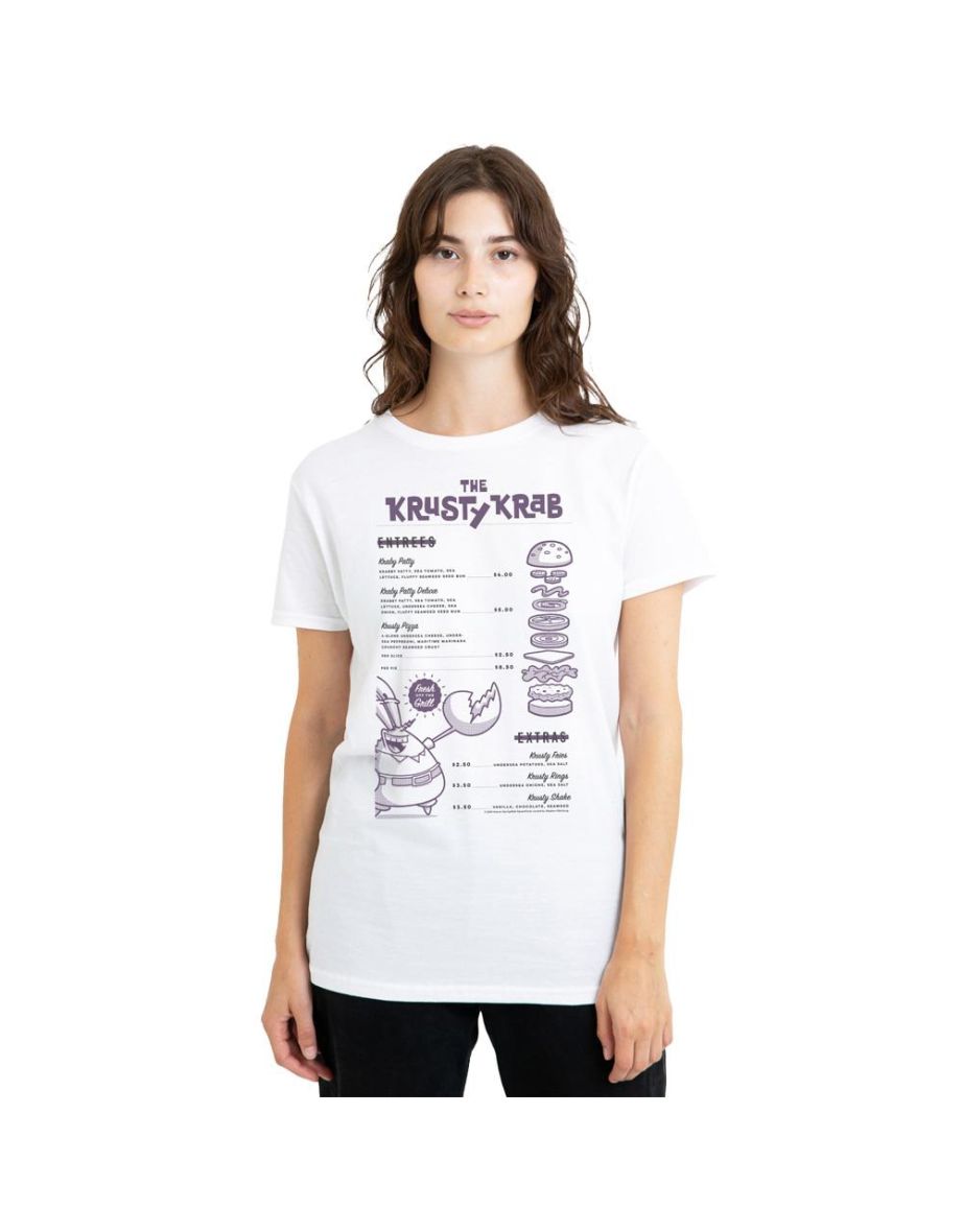 SpongeBob SquarePants Unisex Adult Krusty Krab Menu T-Shirt - White