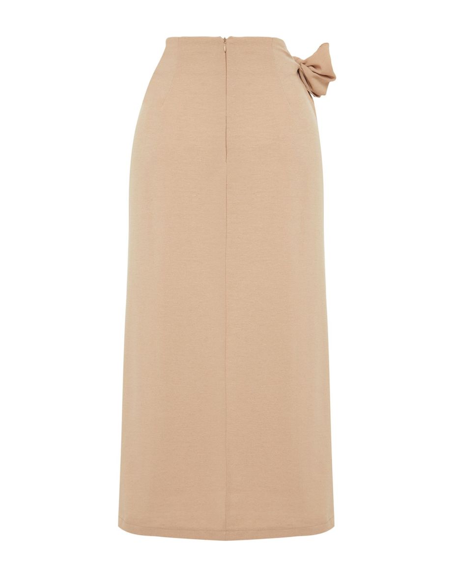 Camel Double Breasted Tie Detailed Woven Skirt - 7