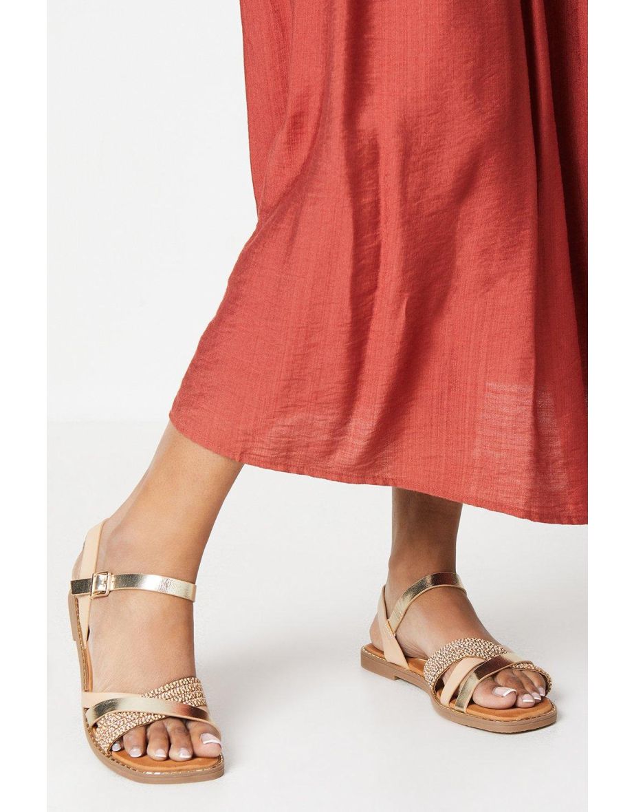 Good For The Sole: Melania Comfort Mixed Material Flat Sandals