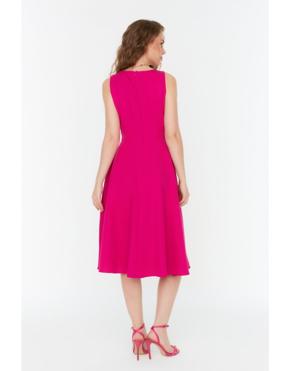 Pink A-Line Midi Dress - 4