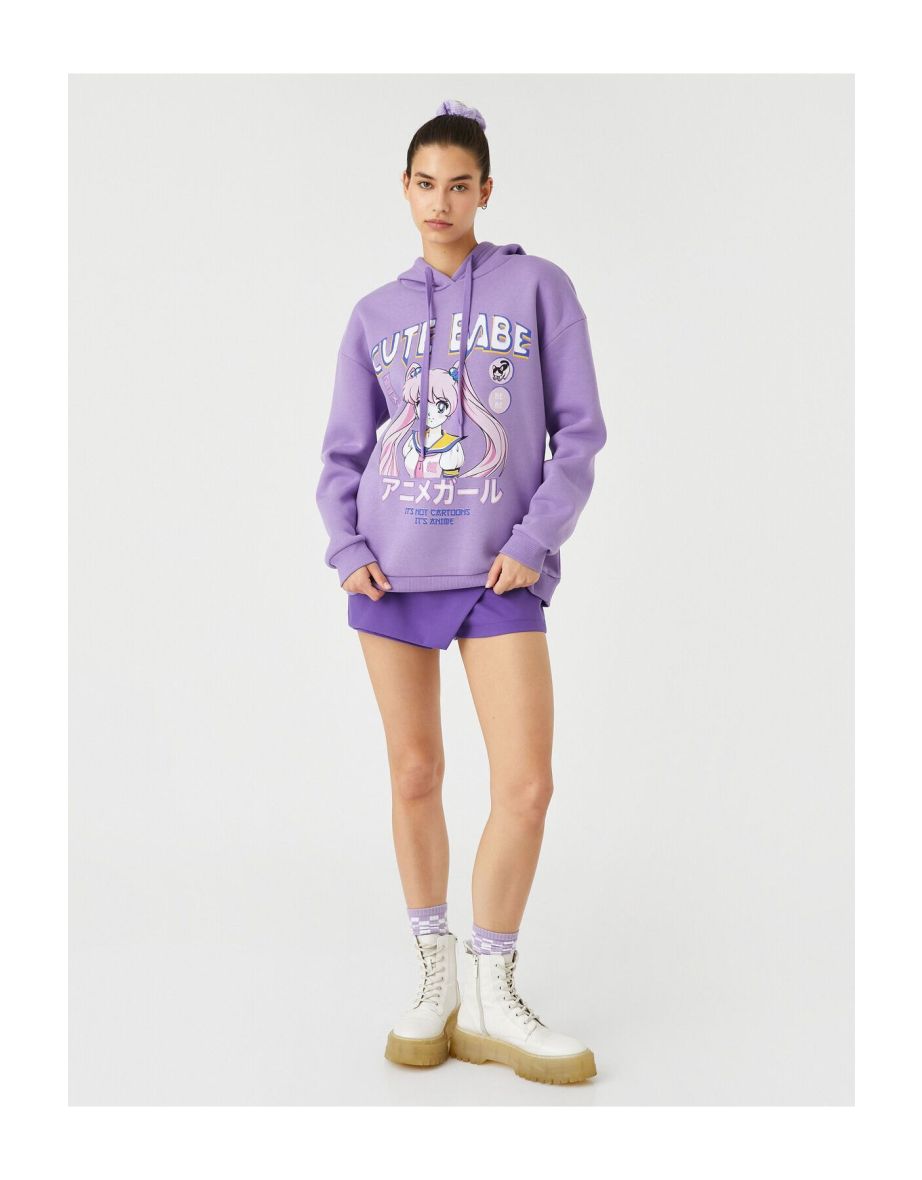 Anime Sweatshirt Oversize Printed Hoodie with Ribbed