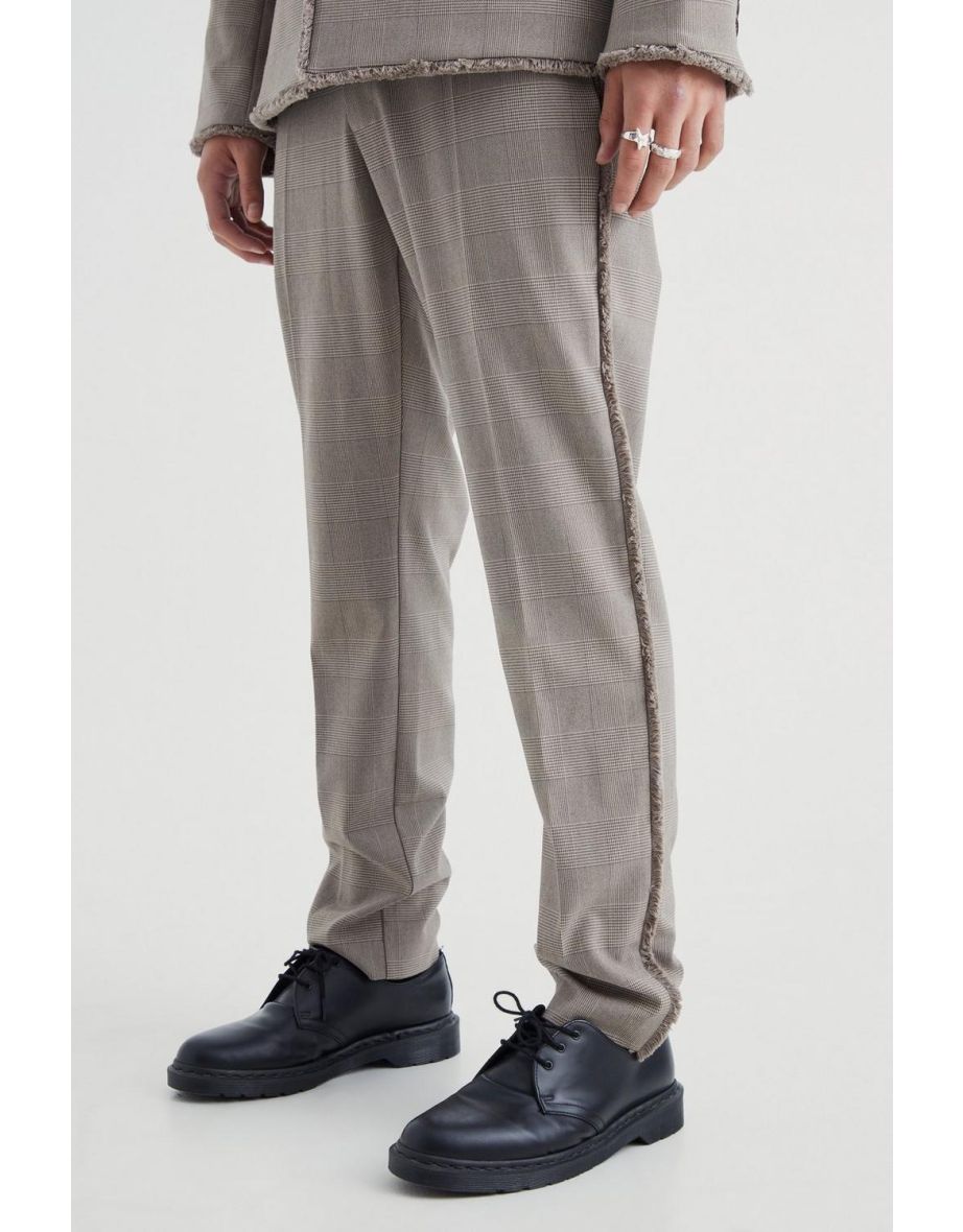 Slim Fit Smart Check Trousers With Distressing - brown
