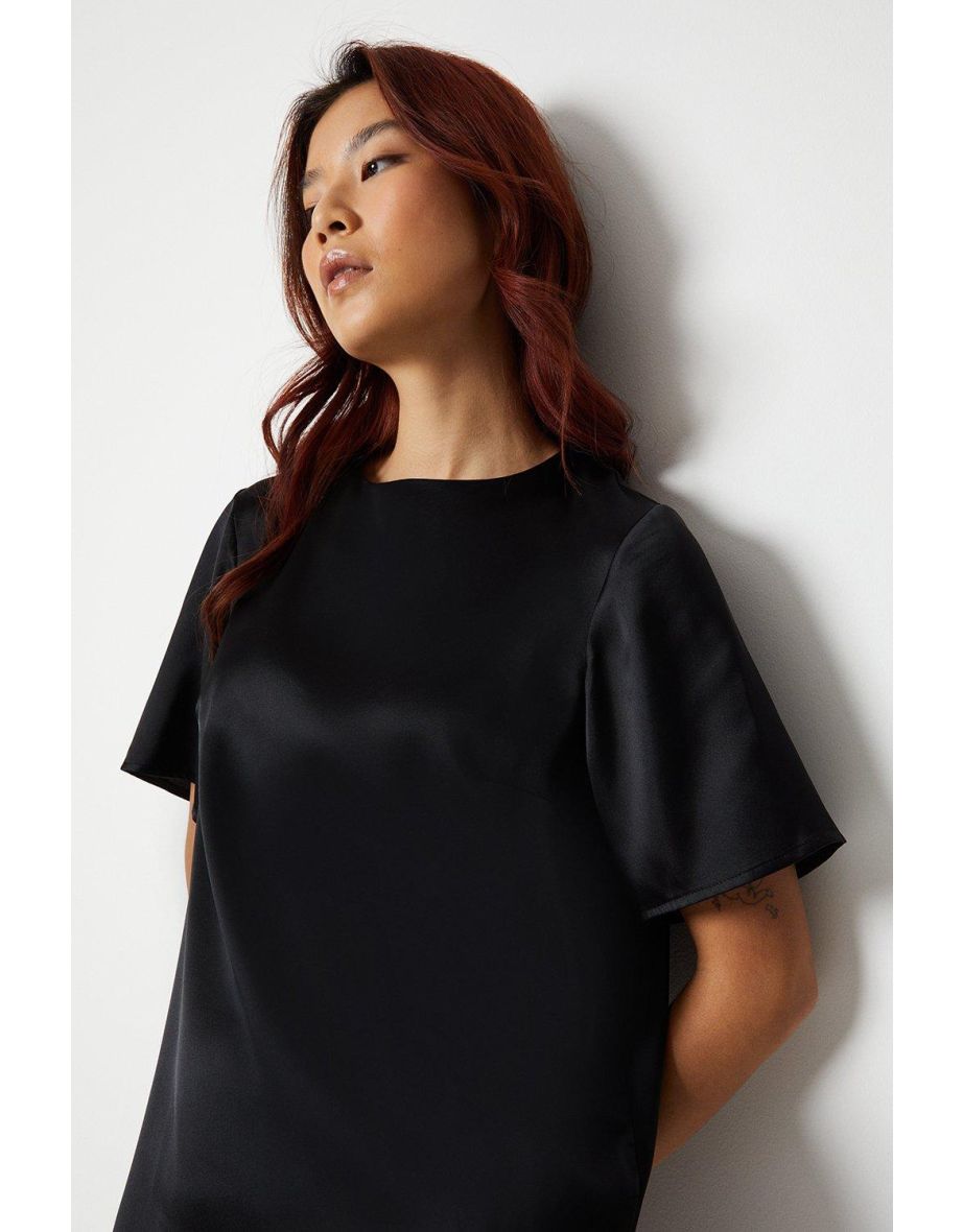 Relaxed Fit Boxy Satin Tee Shirt Dress - 3