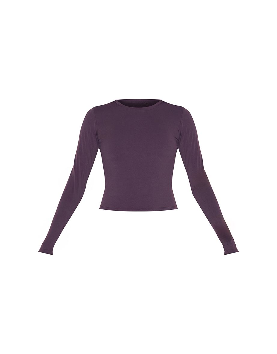 Dark Plum Sculpt Long Sleeve Crop Gym Top - 4