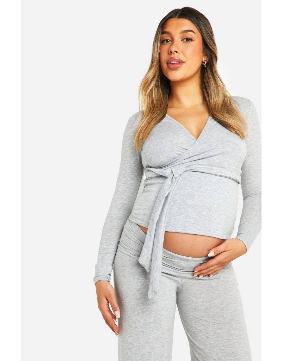 Maternity Super Soft Wrap Belted Top Lounge Set - grey - 3