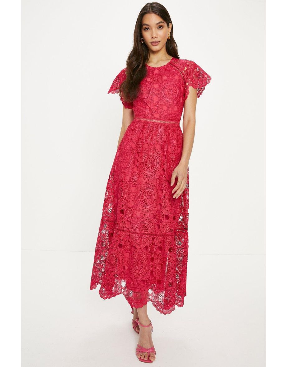 Oasis midi dress with 2024 floral embroidery in pink