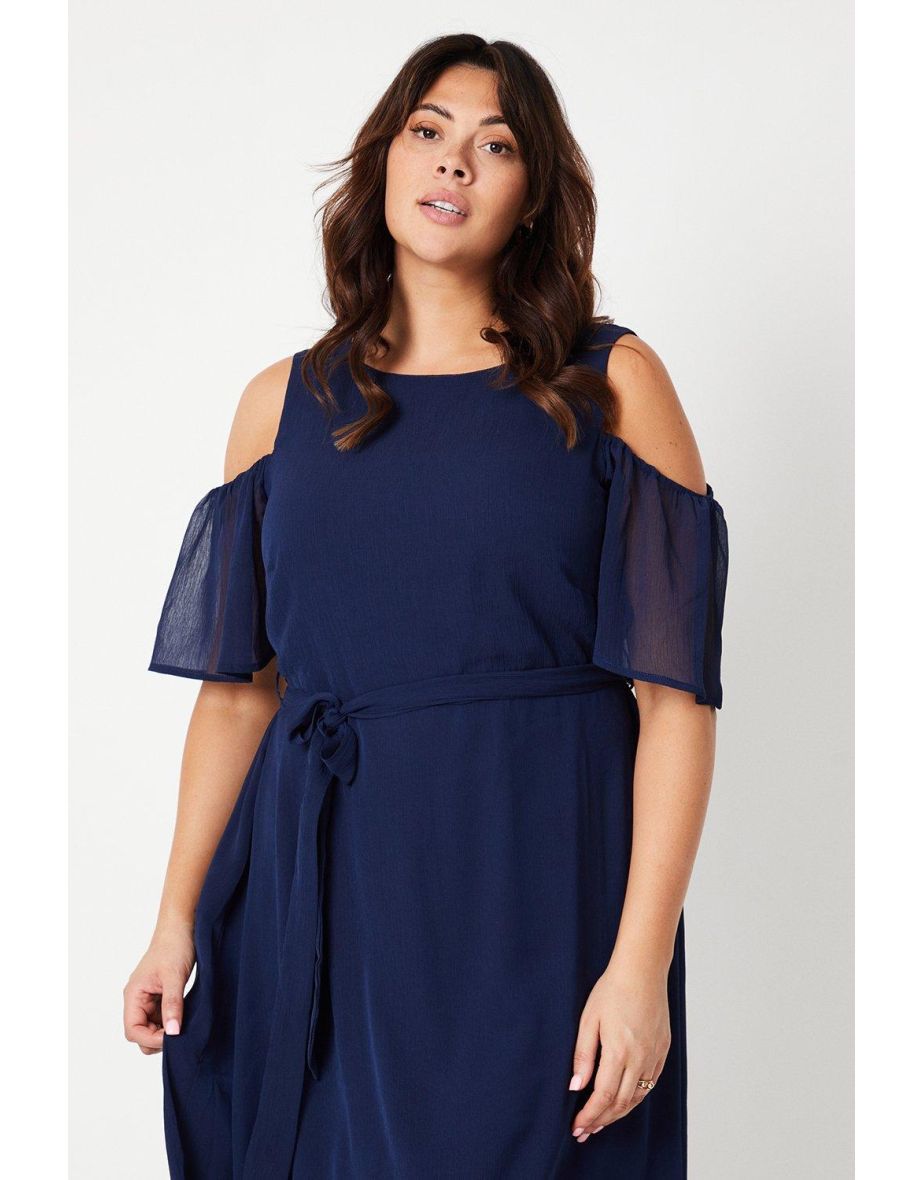 Curve Navy Cold Shoulder Hi Lo Hem Midaxi Dress - 3