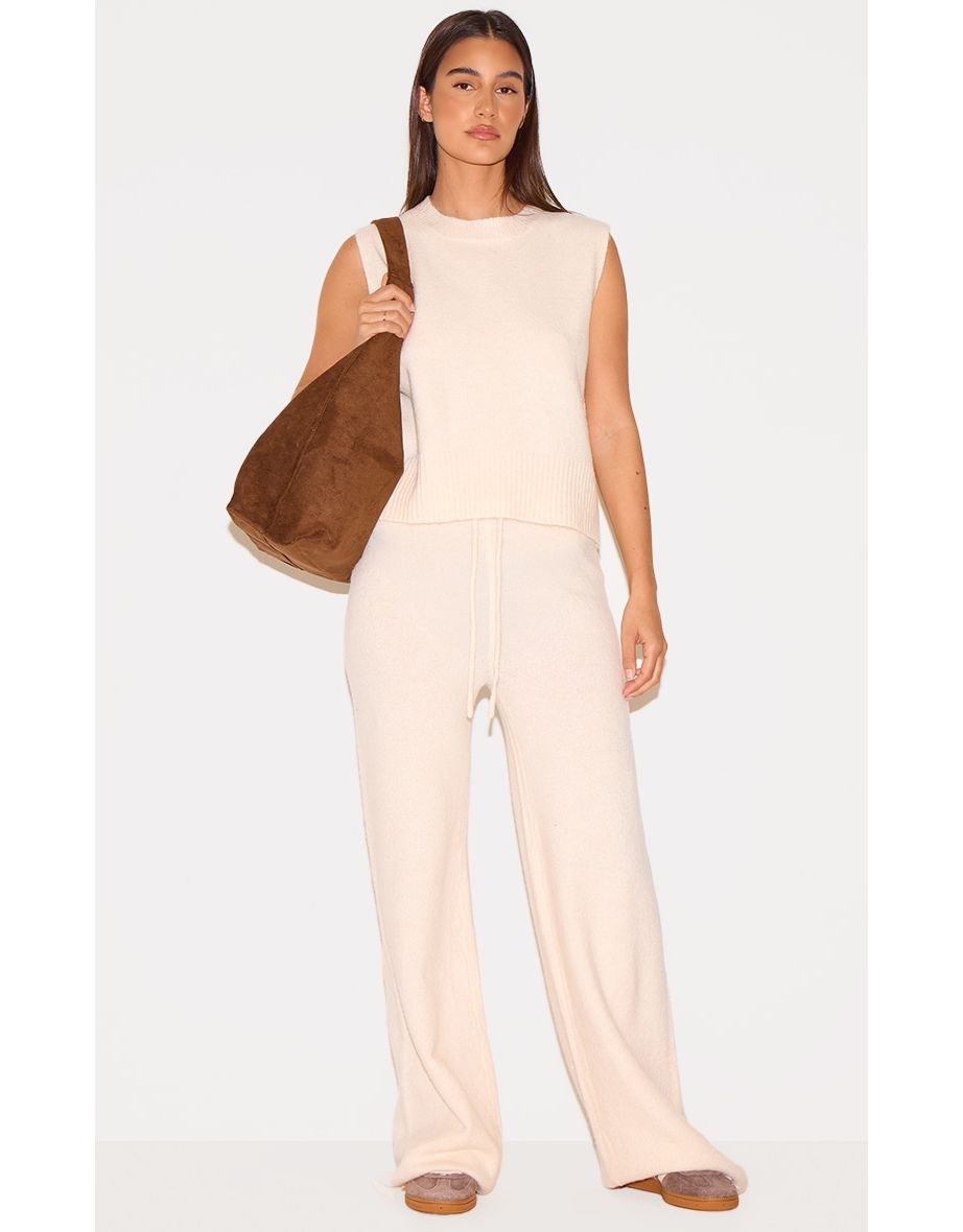 Ecru Marl Soft Knit High Sleeveless Top