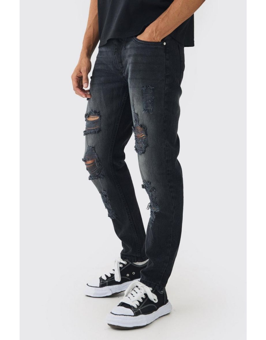 Slim Fit Ripped Jeans - washed black