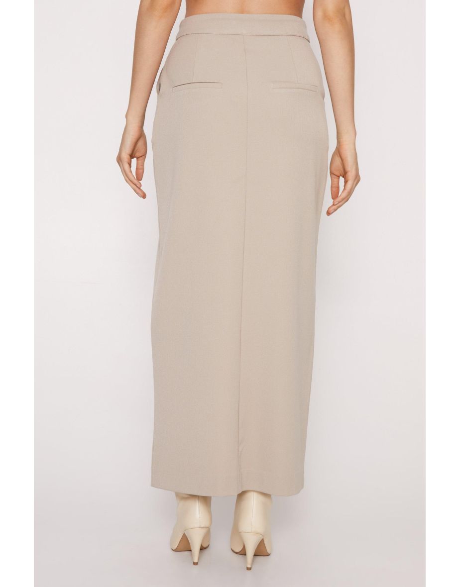 Beige Column Maxi Skirt with Slit - 3