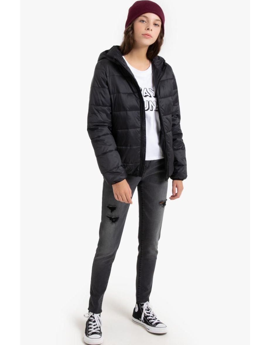 Hooded Padded Jacket with Pouch