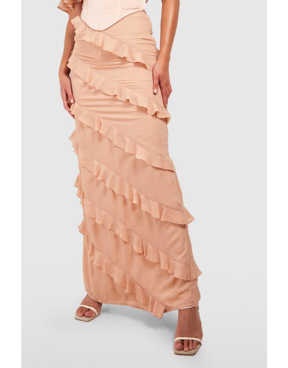 Tall Ruffle Frill Maxi Skirt - champagne - 3