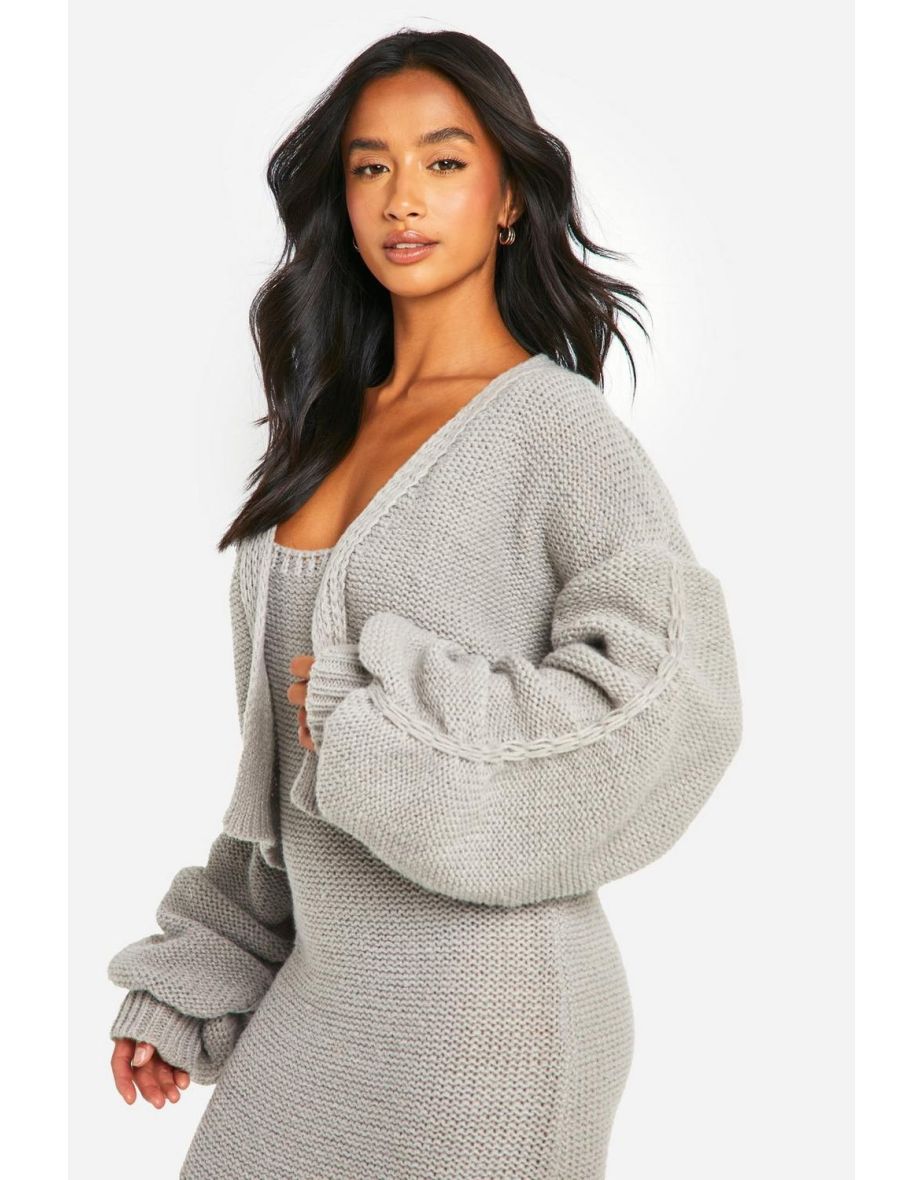 Petite Chunky Knit Dress And Cardigan Co Ord - grey - 3
