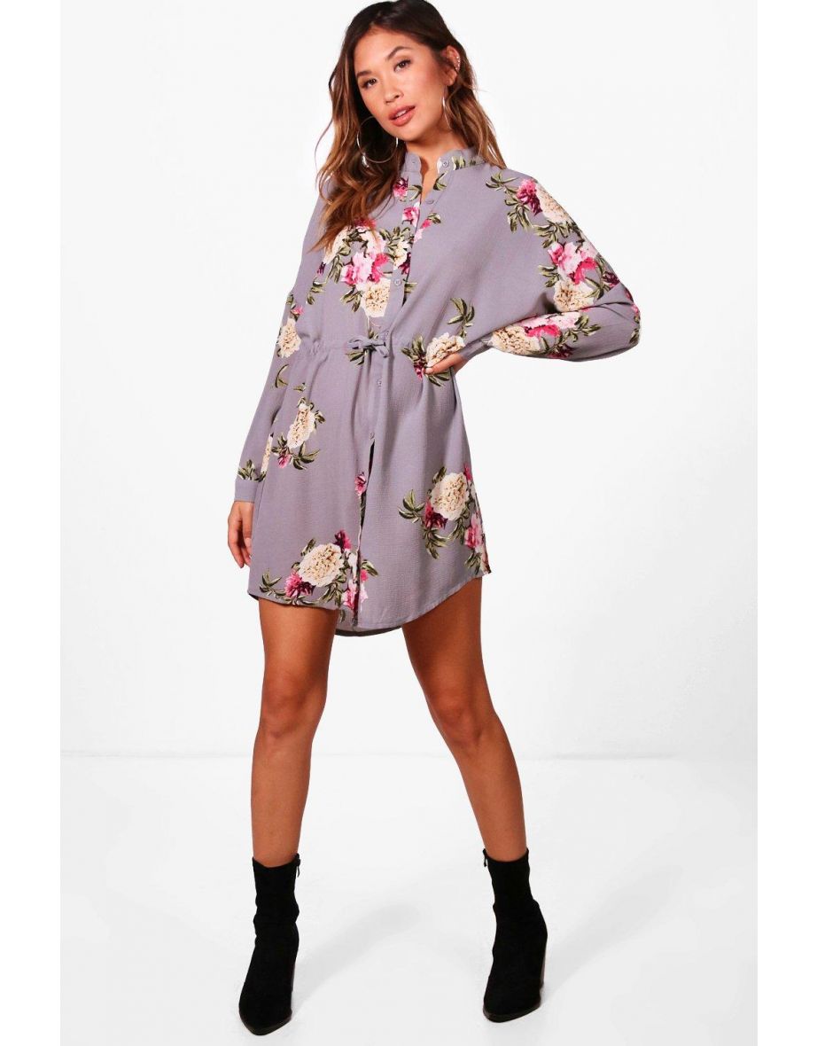 Penelope Floral Shirt Dress - SILVER